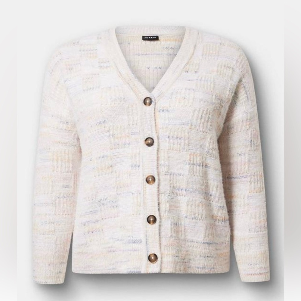 Torrid Cream Multicolor Button-Up Eyelash Cardigan Incredibly Soft Size 2 ( 2X )